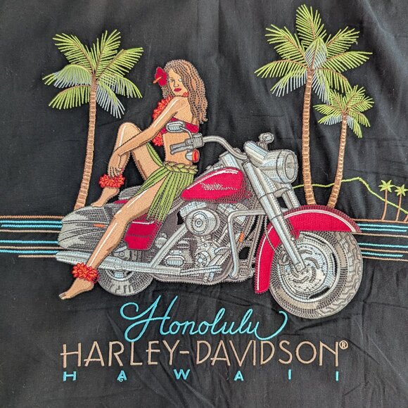 Harley-Davidson Honolulu Hawaii Men's Black Short Sleeve button-down Shirt - Picture 2 of 11